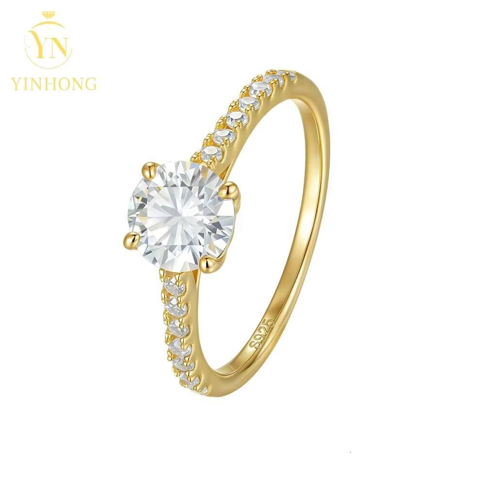 New Trendy Round Moissanite Ring S925 Sterling Sliver Wedding Rings for Women