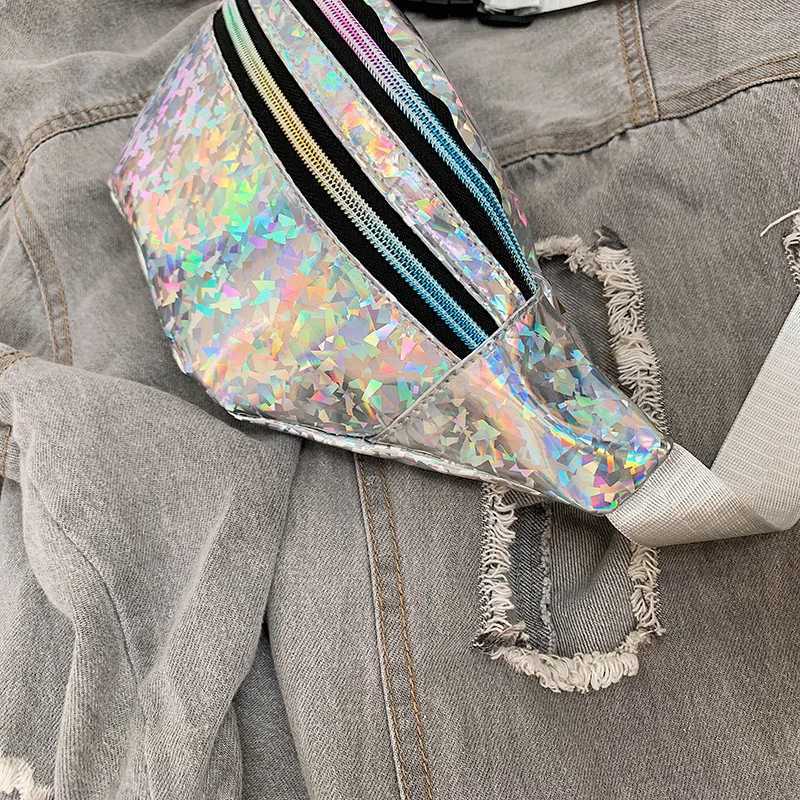 Holographic Fanny Pack Hologram Waist Bag Laser PU Leather Travel Banana Hip Bum Zip Waist Bags Shoulder Bag for Girls Y250724