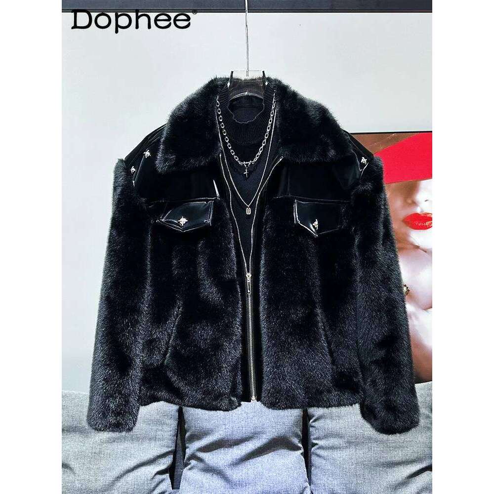 High-End Leather Jacket Men's 2025 Autumn Winter New Handsome Lapel Collar Padded Cotton Imitation Mink Hair Thickened Fur Coats