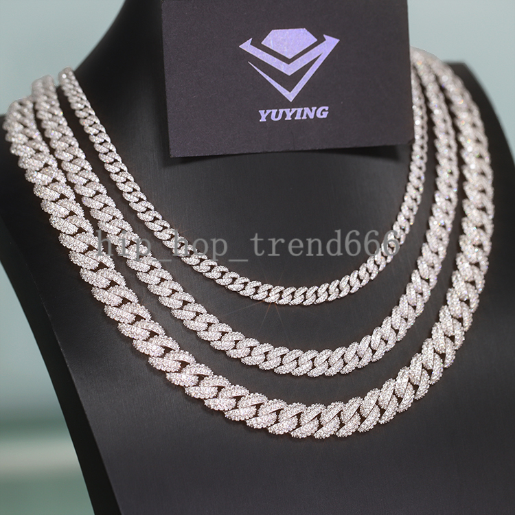 Fast Shipping Moissanite Diamond Hip Hop Jewelry 925 Sterling Silver 6mm 9mm 13mm Iced Out 2rows Cuban Link Chain Men Necklace