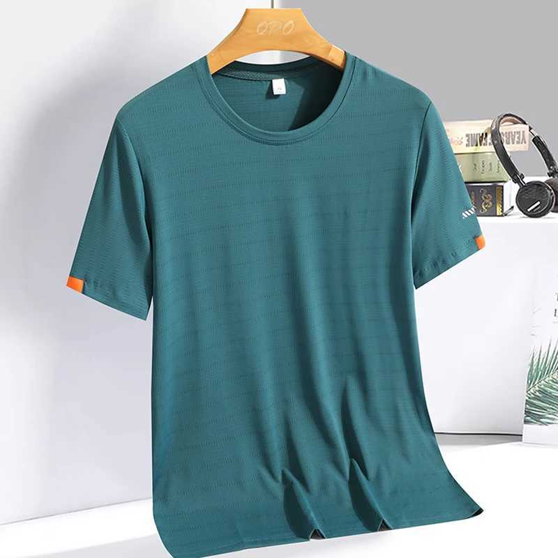 Mens Summer Ice Silk T-shirt Sweatshirt Round Neck Simple Running Fitness Suit Thin Breathable Quick Drying T Y250724