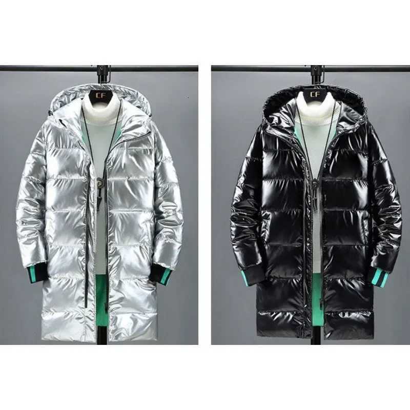 Mens Mid Length Cotton Down Jacket Thick Down Overcoat Glossy Coat Quilted Hoodie Hat Winter Trend Casual New X250725