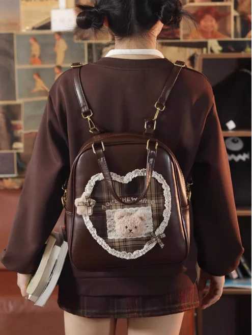 Jiaerdi College Style Lolita Coffee Backpack Wen Sweet Cute Lace Bear Large Capacity Schoolbag Student Y2k Backpacks Fem Y250724