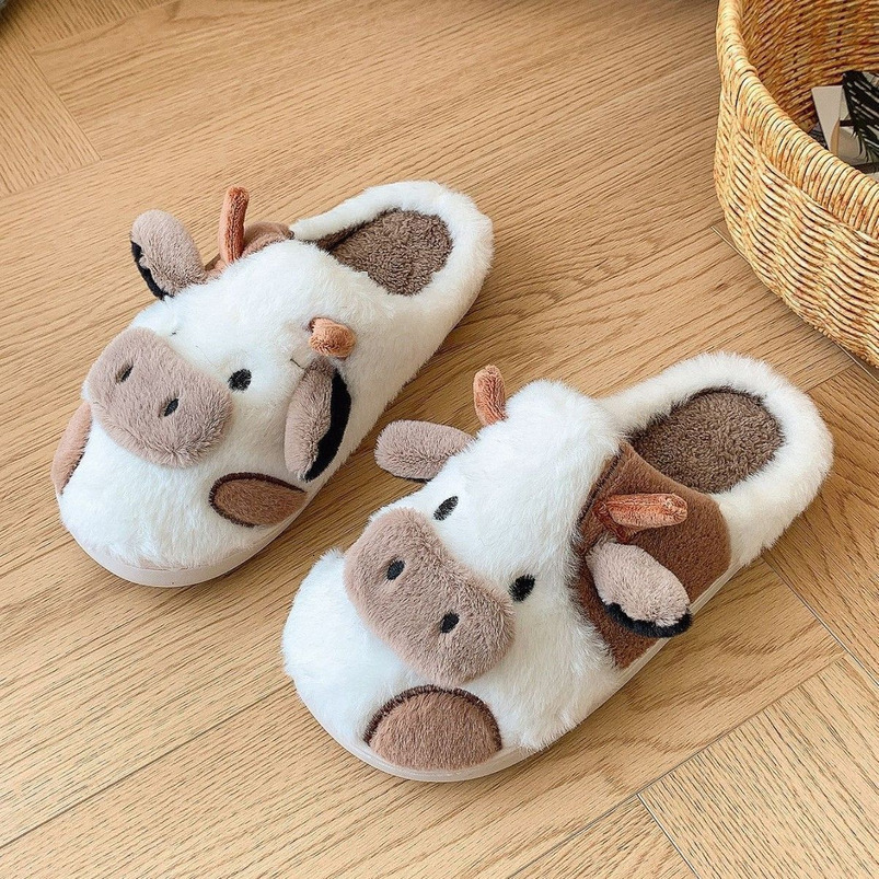 Cow Fur for Women, Autumn and Winter Indoor Cotton Slippers, Home Warm Thick Sole, Thickened Men's Slippers