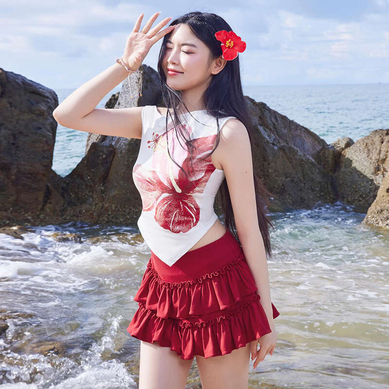 2025 Summer New Slim Fit Plant Print Pure Desire Top Hot Girl Solid Color Half Skirt Set for Women ccd