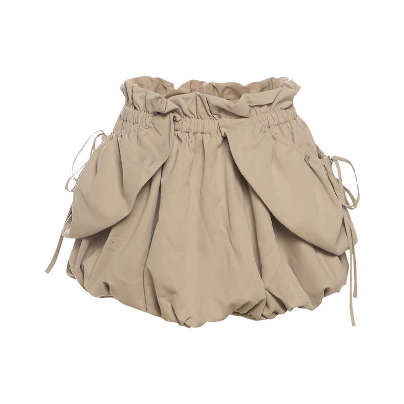2025 Summer New Khaki Niche Design Versatile Slim Fit Fluffy Skirt Pants for Women 7fe