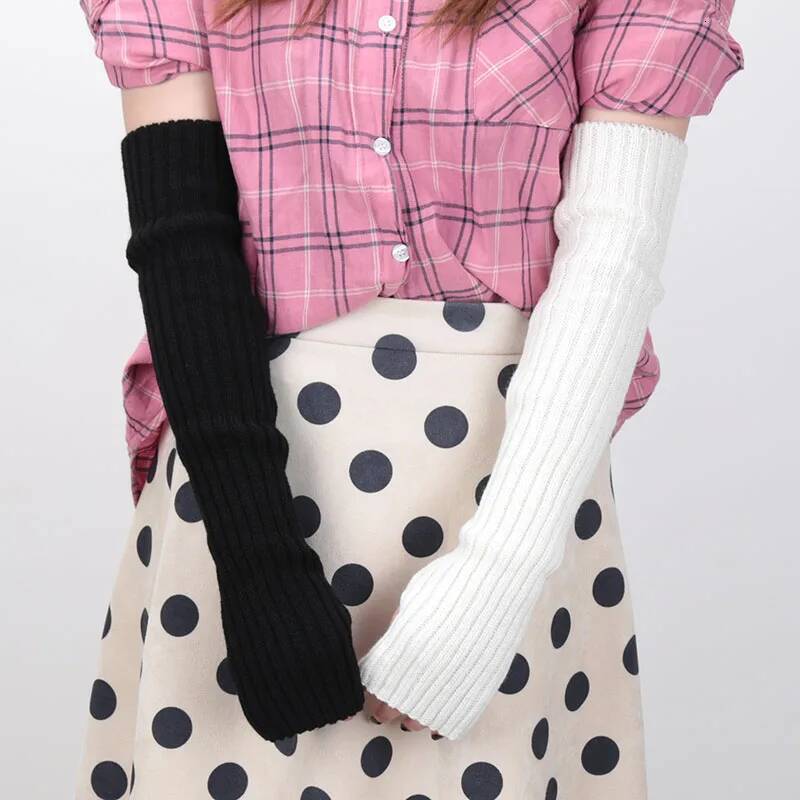 Women Fine Long Knitted Fingerless Over Elbow Arm Warmers Casual Sleeves Punk Soft Female Goth Lolita Accessories Gloves ddmythur