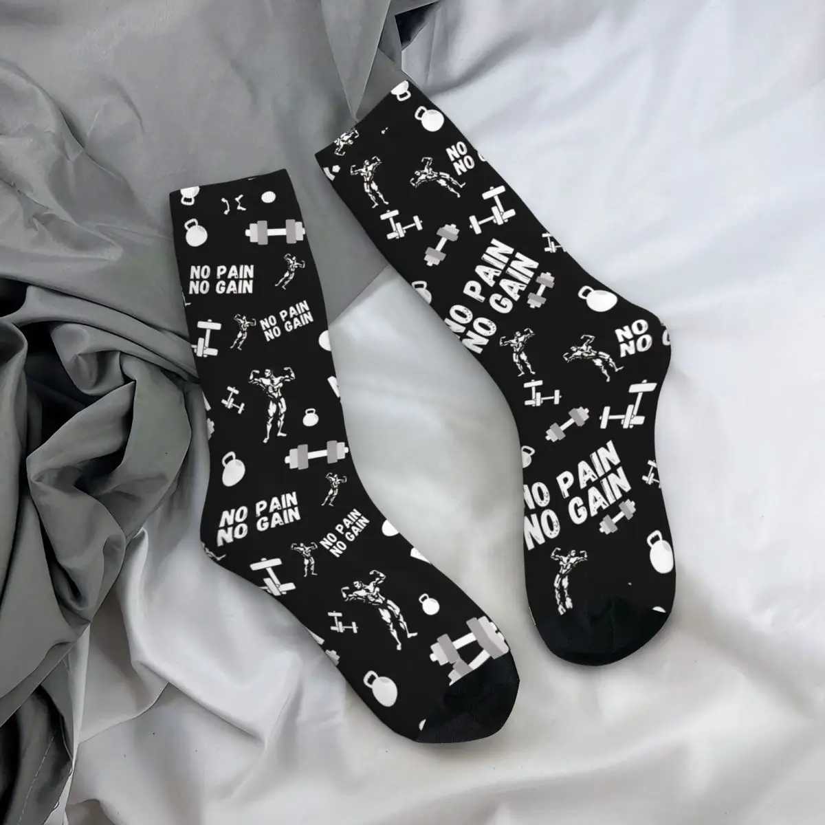 Happy Retro No Pain No Gain Gym Design Crazy Mens Socks Unisex Harajuku Seamless Printed Novelty Crew Sock Boys Gift X250725