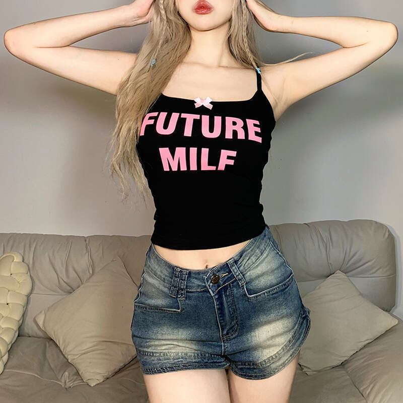 2023 Summer New Fashion Women's Letter Print Strap Crop Top Vest dda