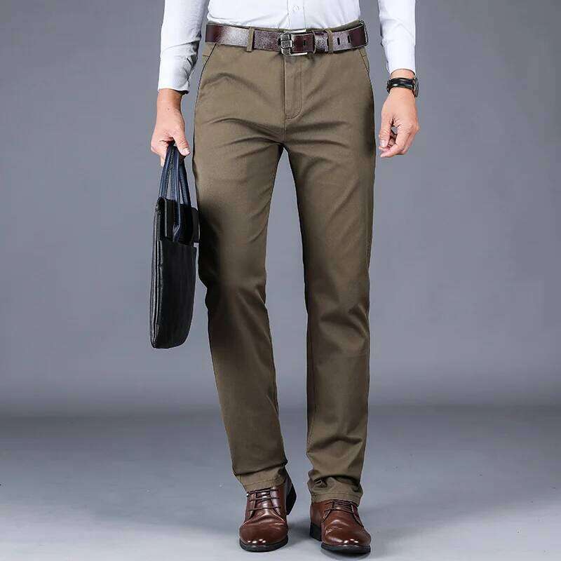 2025 New 98% Cotton Casual Pants Men's Clothing Classic Straight Loose High Waist Elastic Trousers Male Brand Clothes