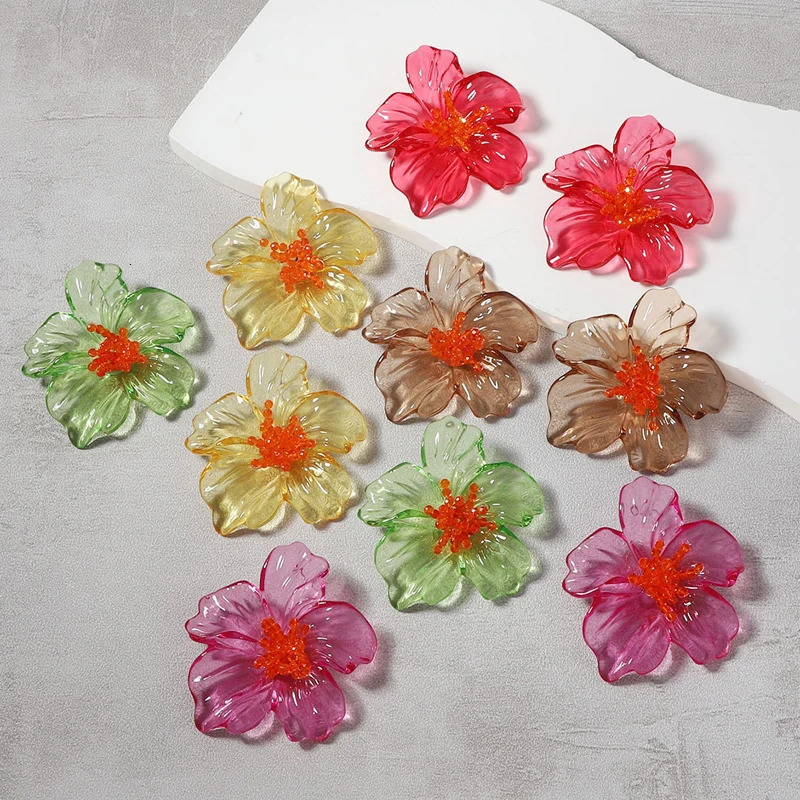 Exaggerated Colorful Acrylic Flower Stud Earrings for Women Fashion Transparent Floral Temperament Beach Jewelry Gift 250715