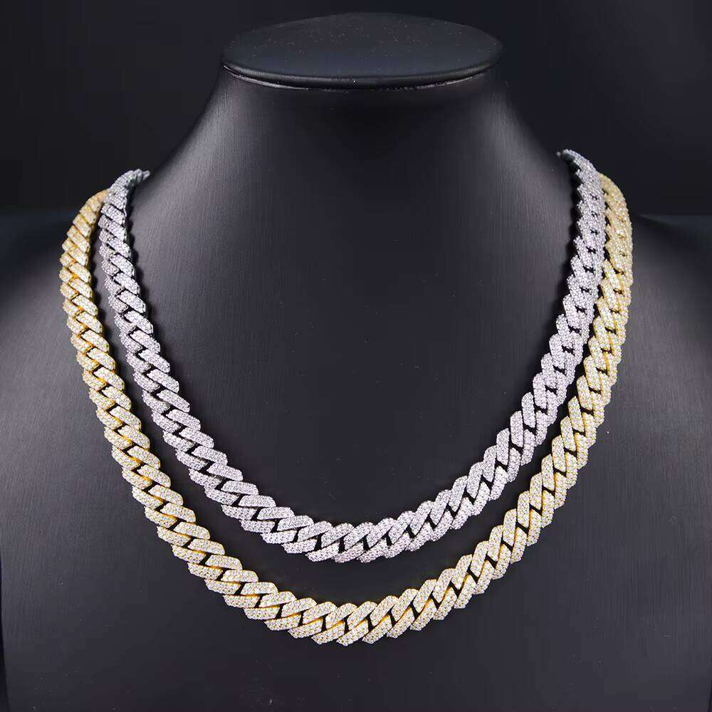 12 mm Wide VVS 2 Rows Cuban S Sier Gold Plated Vvs d Moissanite Dia Infinity Link Chain Necklaces