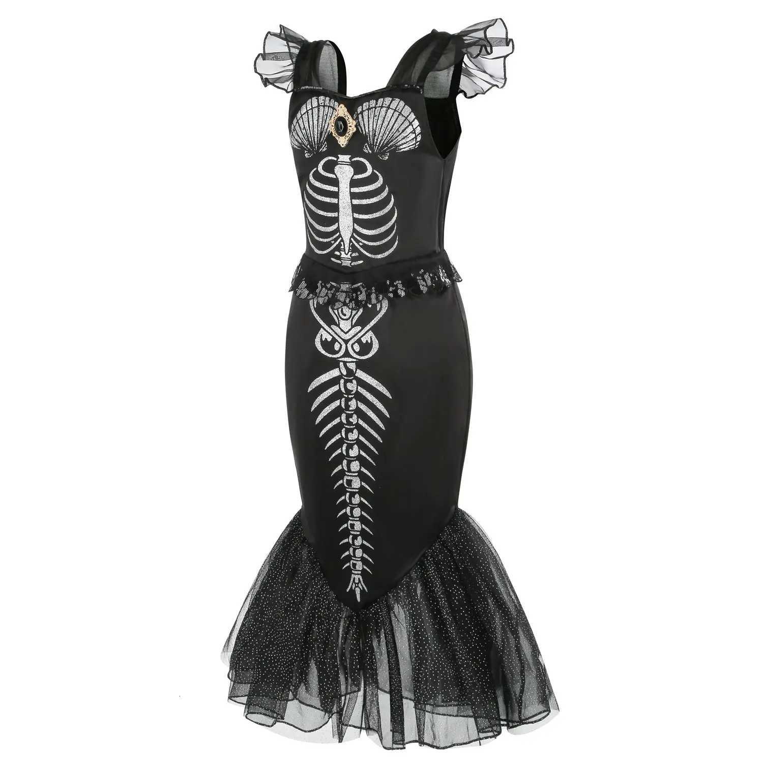 New Skeleton Little Mermaid Halloween Horror Costume Ariel Princess Costume Kids Birthday Par Prom Dress For Girls Z250725