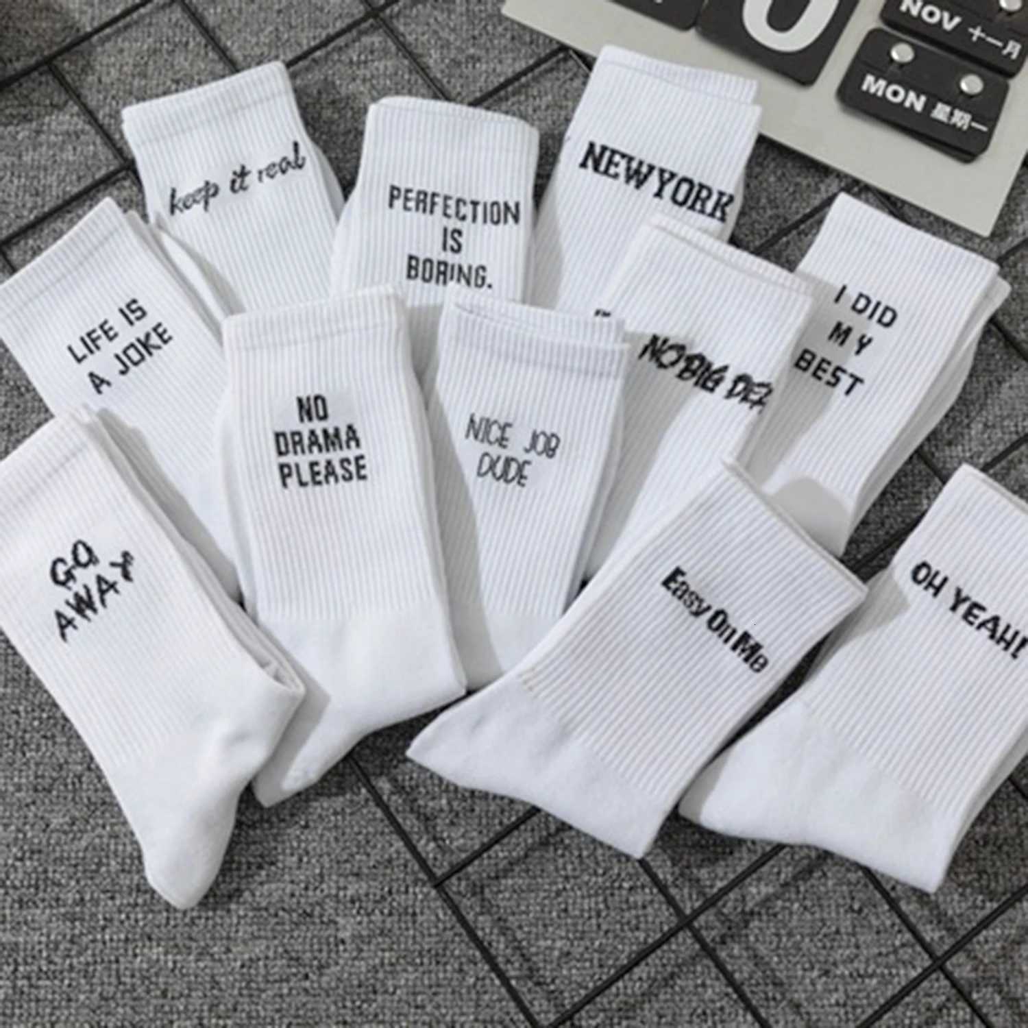 5 Pairs/Set New Women Letter Jacquard Series White Cotton Socks Street Sports Hip Hop Fashion Men Unisex Socks Dropship X250725
