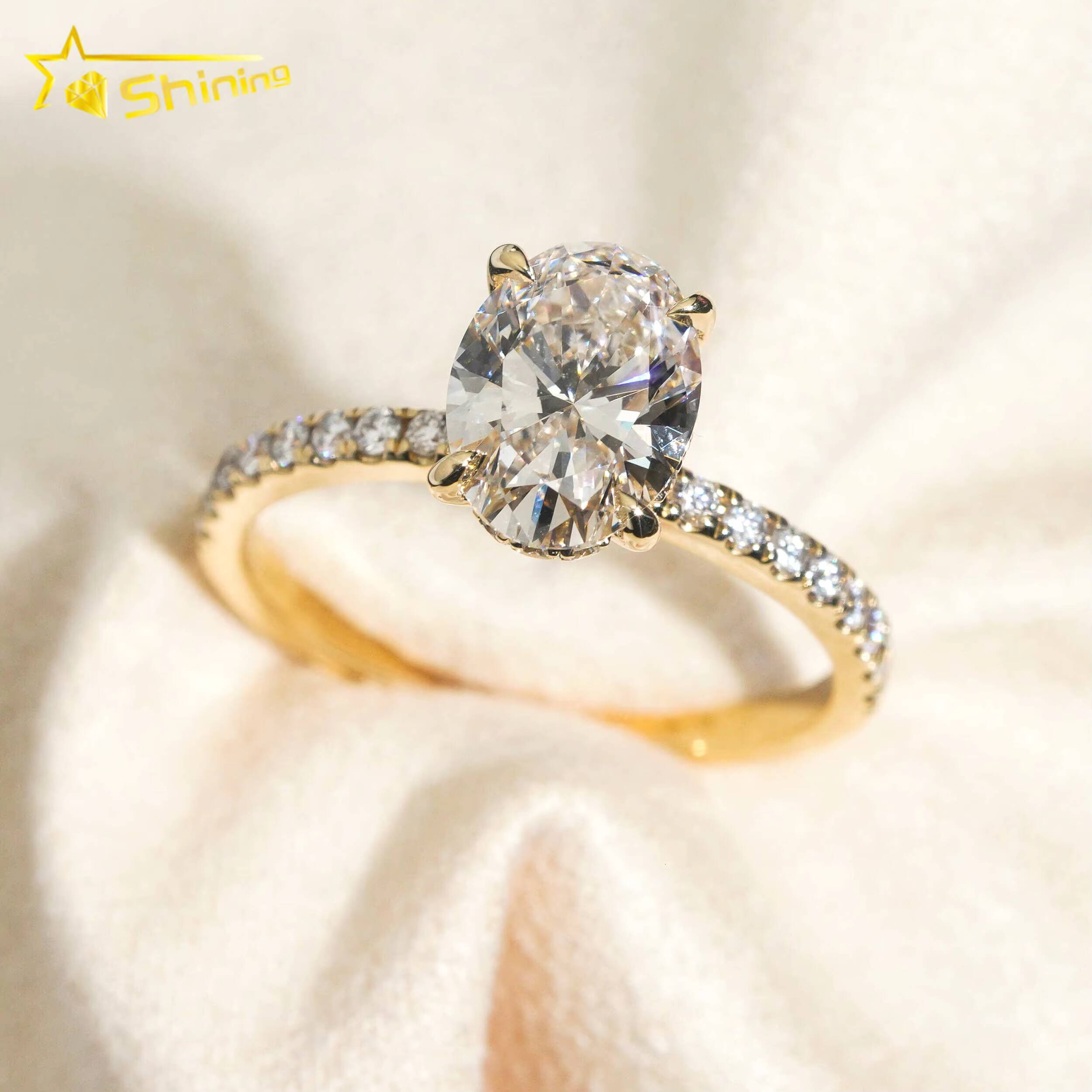 Oval Cut Hidden Halo Half Iced Band 2ct VVS2 Lab Grown Diamond CVD Engagement Ring 14K Solid Gold Wedding Rings