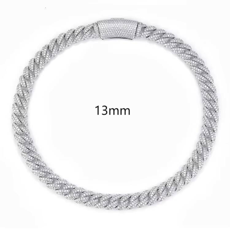 Pass Diamond Test Fine Jewelry 13mm Iced Out Prong Cuban Link Chain 925 Silver Hip Hop Moissanite Set Diamond Cuban Chains