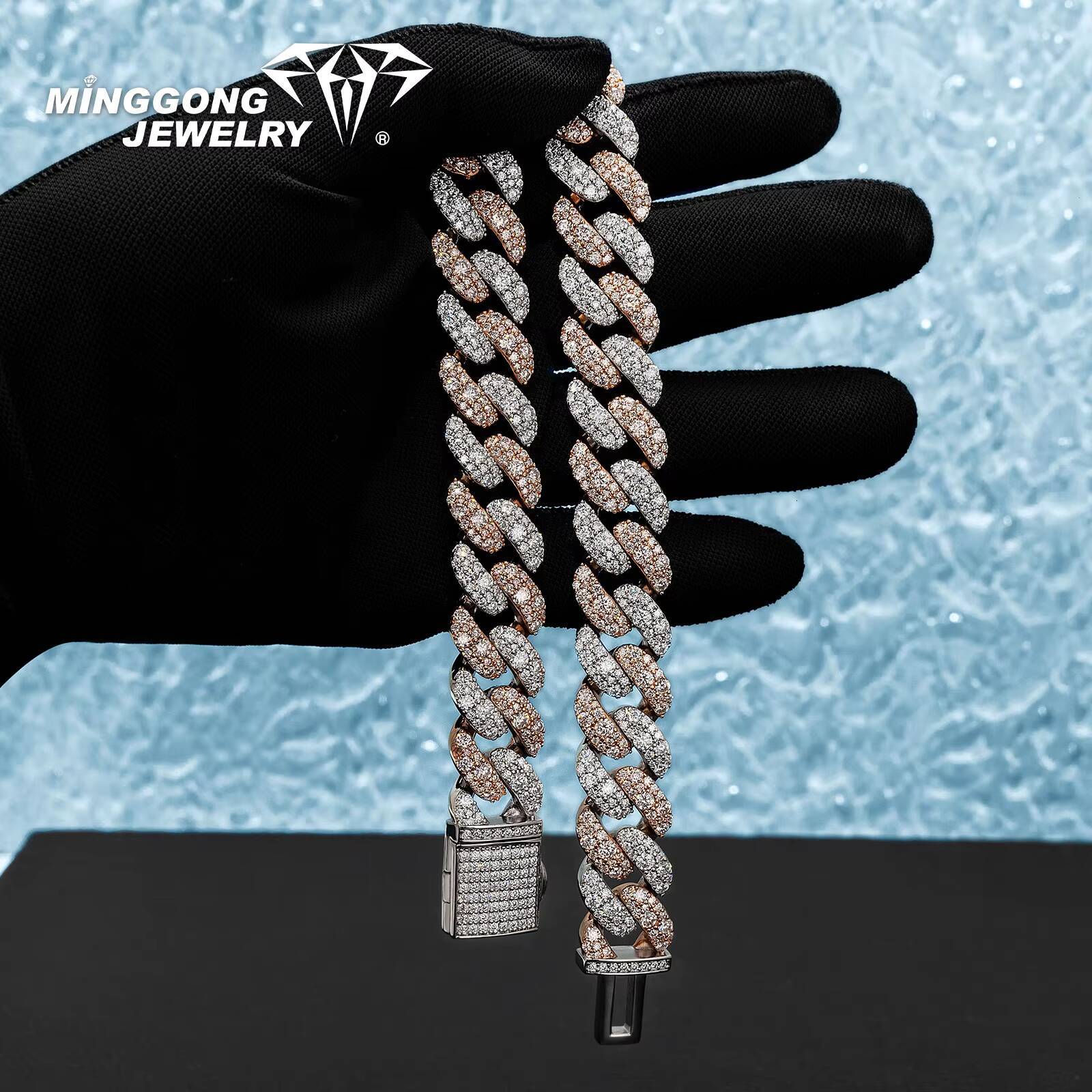 Factory Custom 15mm Mosaic Setting VVS Moissanite Necklace Cuban Chain Style for Men Women Passes Diamond Test Hiphop Style
