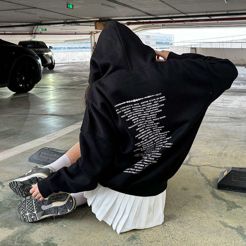 2024 Autumn New Women's Solid Color Loose Street Fashion Hooded Long Sleeve Mid-Length Sweatshirt 1bb