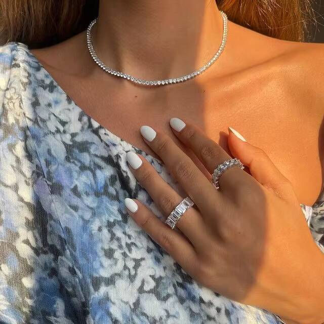 Luxury Silver Gold Plated Iced Out Bling Women Fashion Jewelry 3mm 3 Prong 5A Cz Tennis Chain Choker Necklace