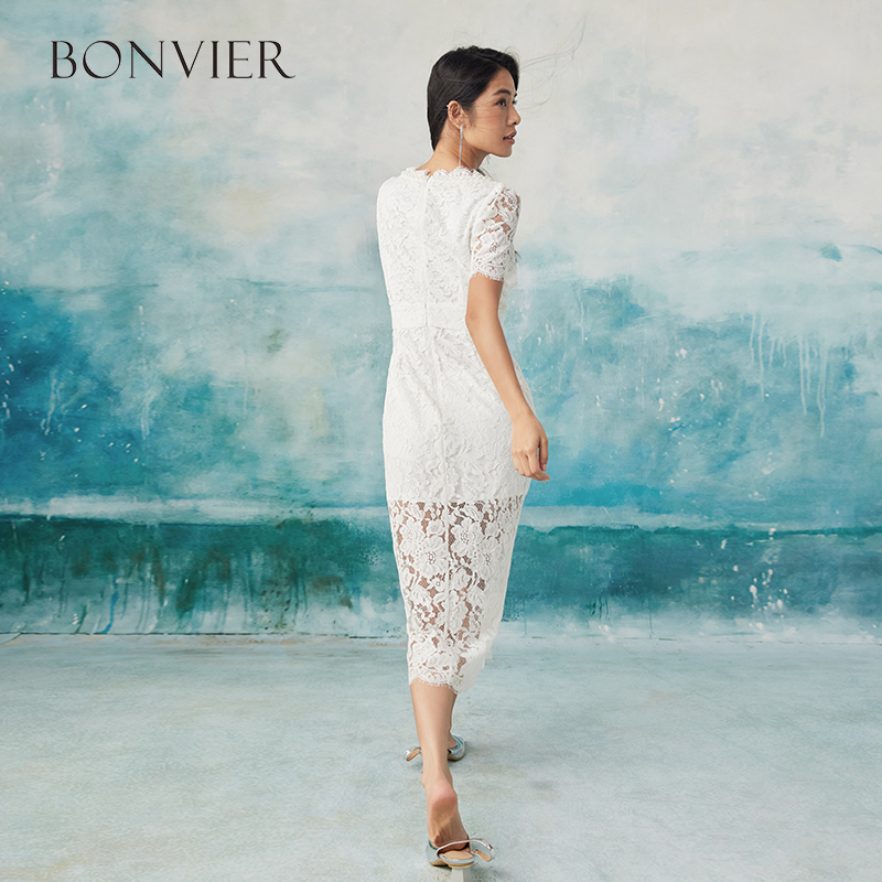 2025 Women's summer French style slim sexy temperament lady lace dress high-grade lace embroidery summer embroidery gauze skirt 6116765