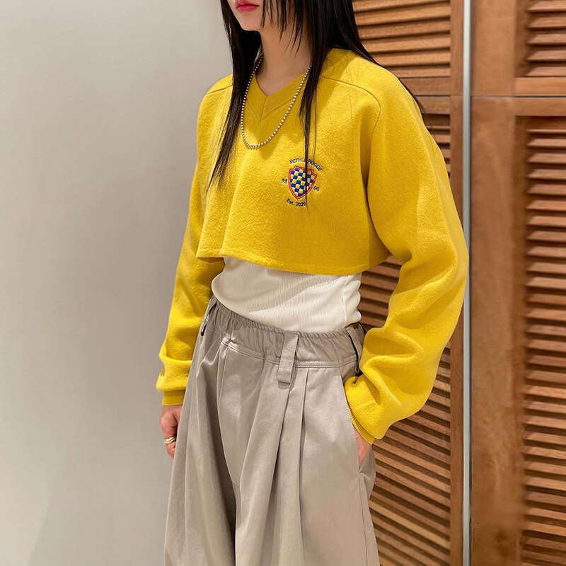 2024 Autumn New Women's Solid Color Loose Cropped Street Fashion Round Neck Long Sleeve Top c67