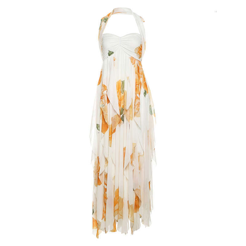 2025 Summer New Style Halter Neck Slim Fit Elegant Asymmetric Backless Tube Dress for Women 76f