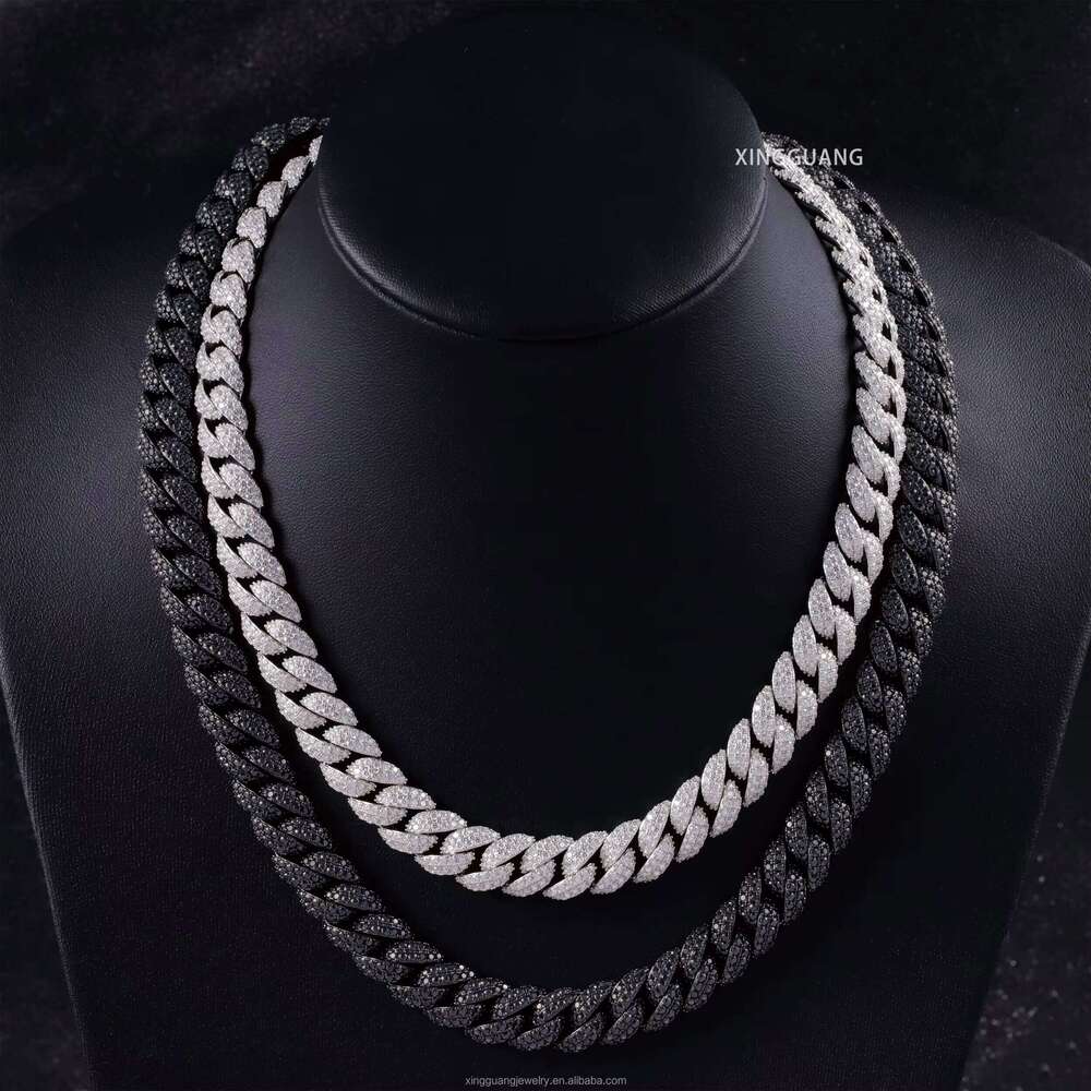 Pass Dia Tester 13mm Gold Plated Hip Hop Cuban Link Sier Full Iced Out Black Moissanite Chains Necklace