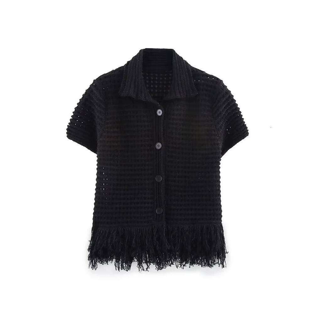 Designer Clothing 2025 TFMLN Elegant Women's Tassel Knitted Mini Set Chic Hollow Out Short Sleeve Button Tops High Waist Skirt Female Slim Outfit