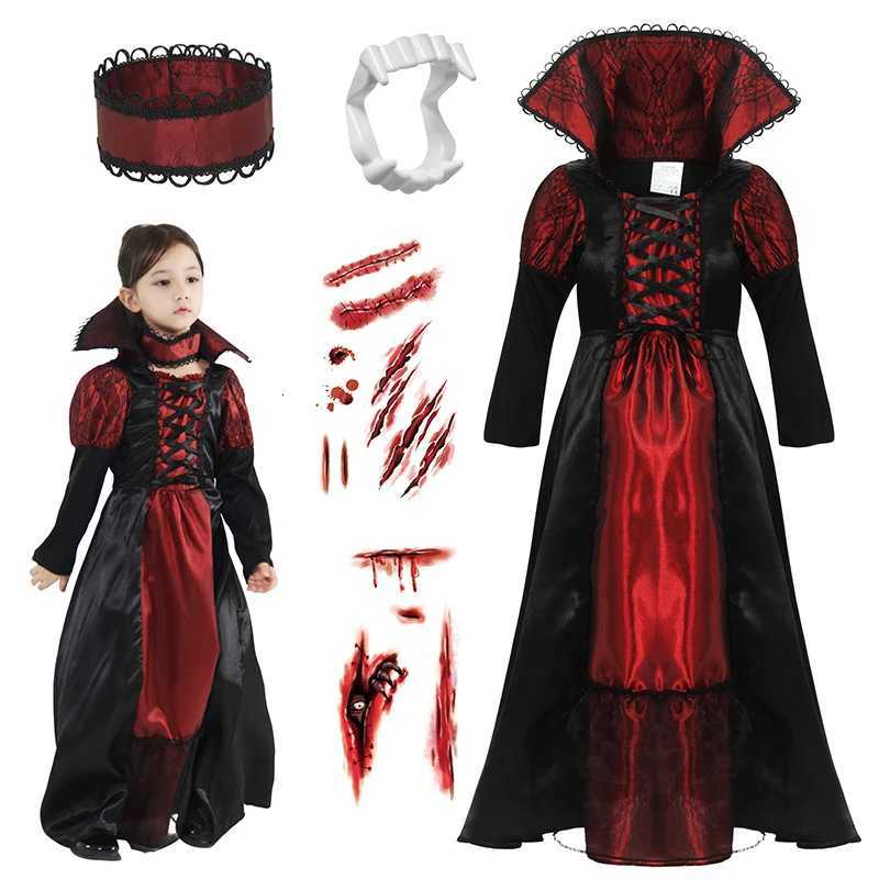Girls Halloween Costume Vampire Dress Up Child Vampiress False Teeth Role Play Carnival Par Cosplay Outfits with Stickers Z250725