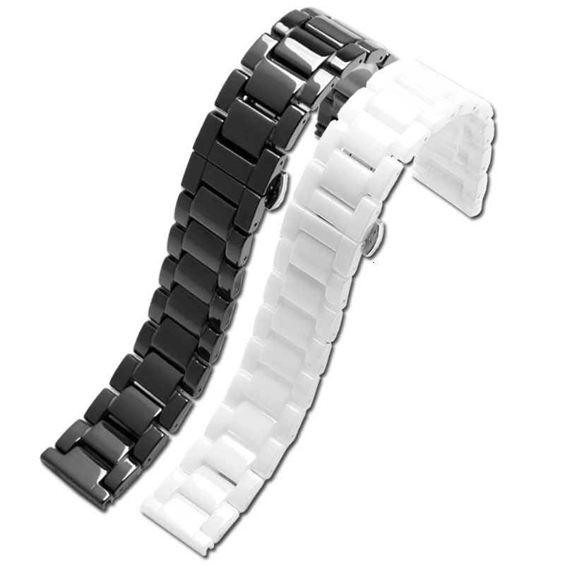 High quality ceramic watchband 14 15 16 17 18 19 20 21 22mm black white watch strap men women Steel Buckle bracelet Wristband 250723
