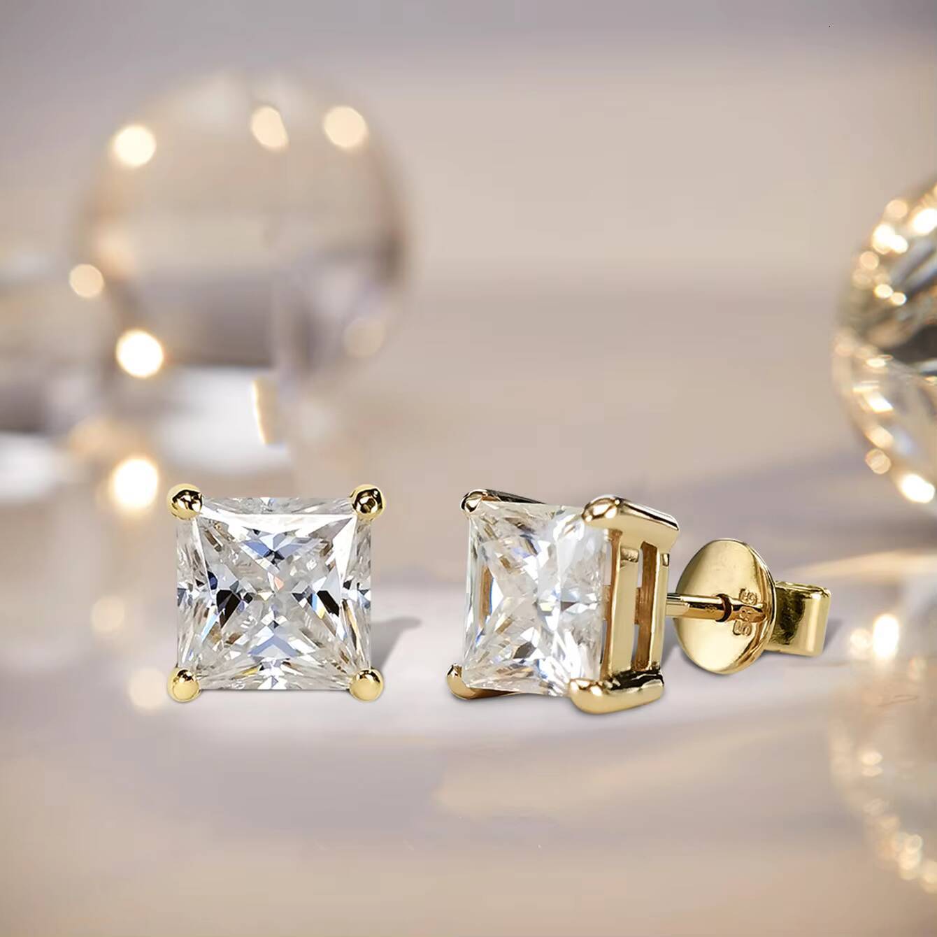 Custom 7mm VVS Moissanite Lab Grown Diamond Square Women Earrings Luxury 925 Silver Gold Plated Moissanite Earrings