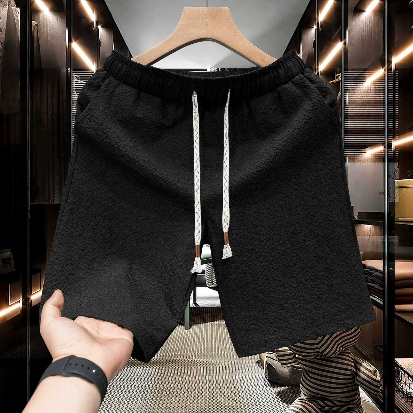 5XL Summer Mens Shorts with Grid Bubble Cotton Texture Fabric Quarter Length Pants Quick Drying Sports and Leisure Shorts W250724