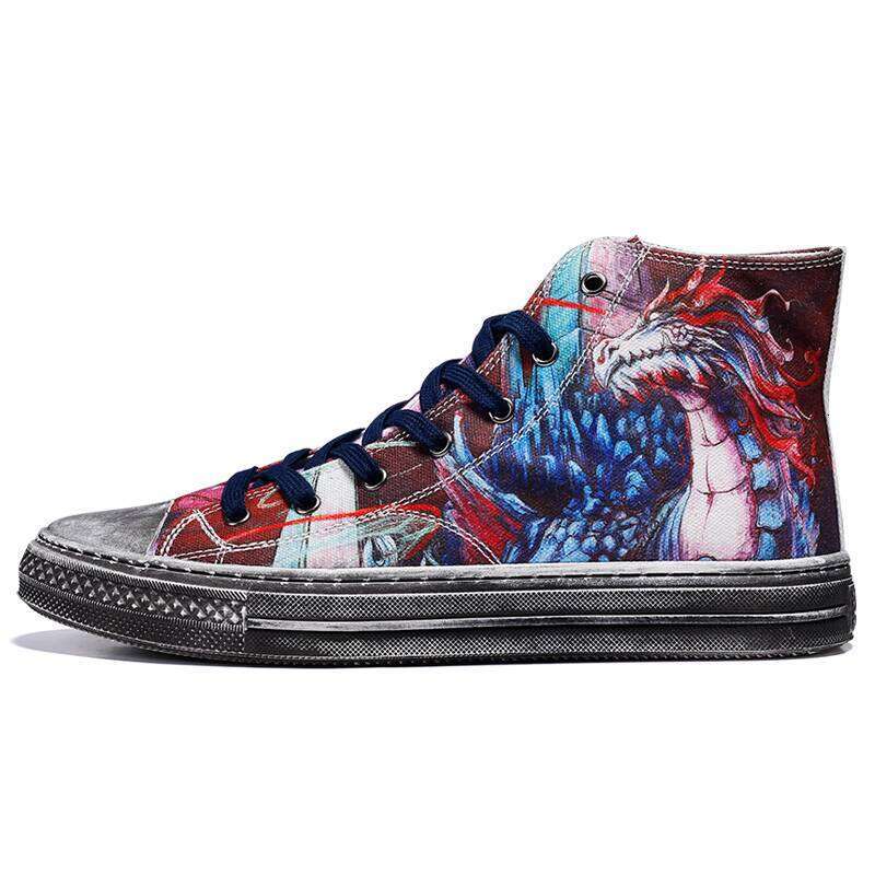 Jifffly Tortoise Shoe Abstract Graffiti Personality Men's Sneakers Hip Hop Street Dance Shanhaijing National Style Canvas Shoes