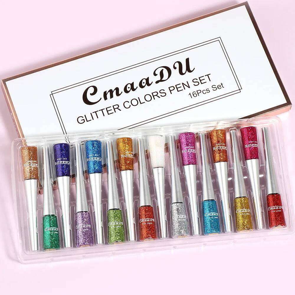 16 Pcs Sparkling Liquid Eyeliner, Does Not Fade Lasting Waterproof, Dazzle Stage High Density Pearl Ultra Shiny Makeup X250725 X25072