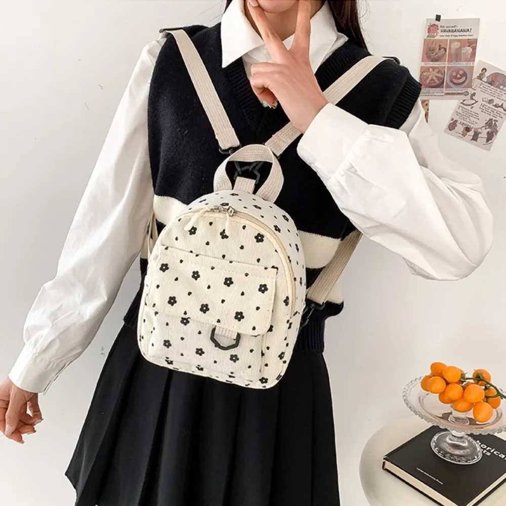 Cute Flower Print Small Backpacks Lightweight Multiple Pocket Corduroy Mini Backpack Ladies Fi Wen Shoulder Bag 4 Y250724