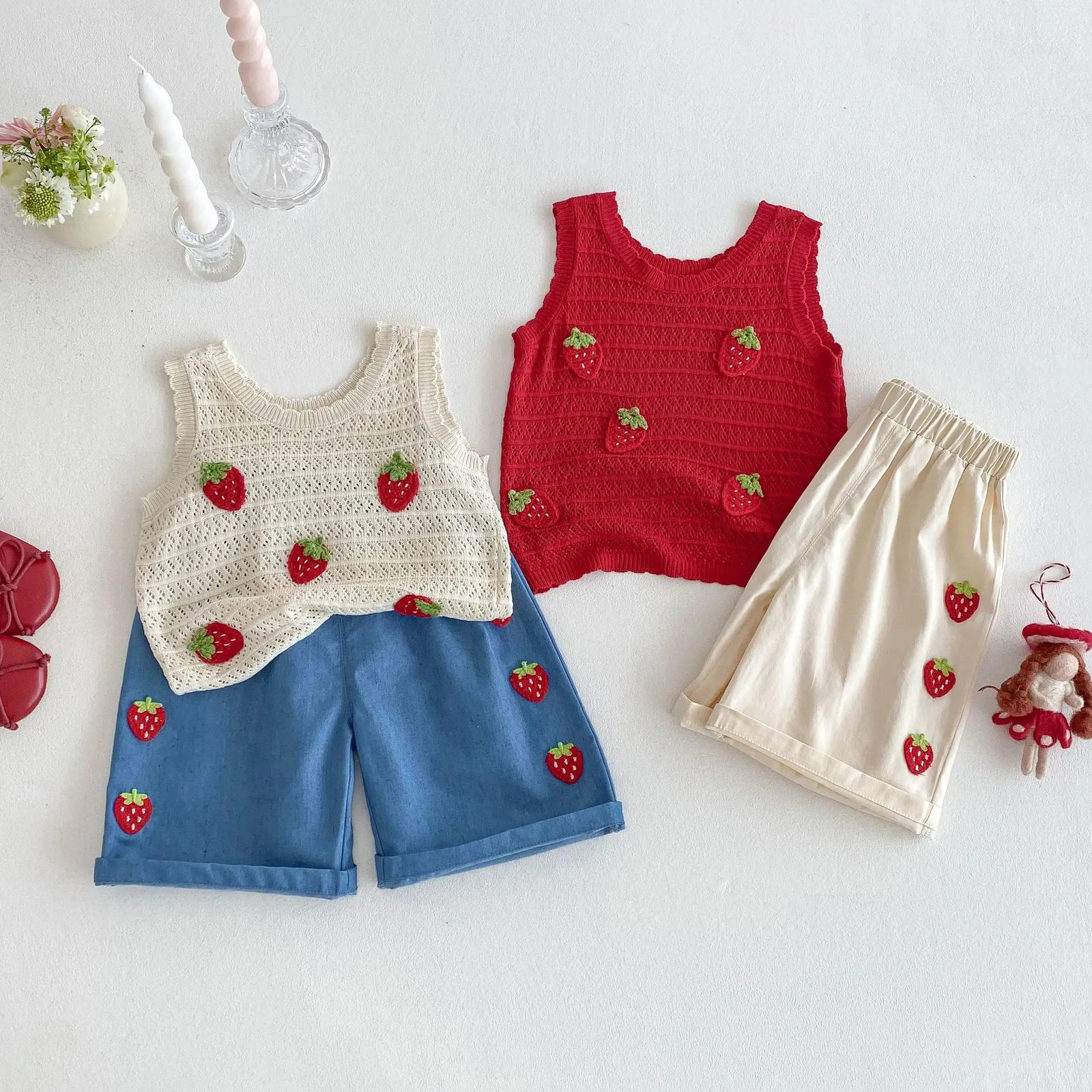 Summer Kids Clothing Set Strawberry Vest And Wide Leg Pants 2 Pcs Girls Suit Clothes Suit 250725