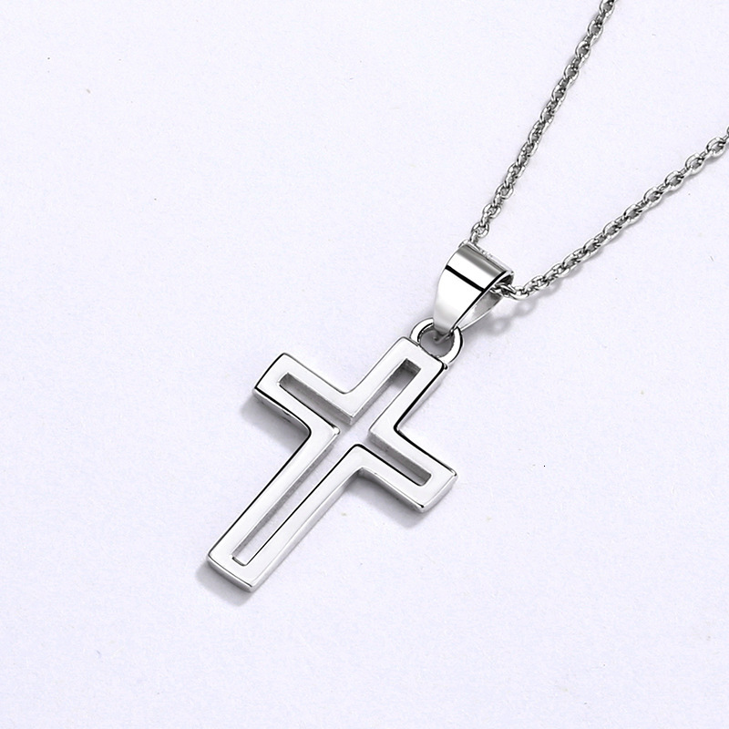 Sterling Sier Hollow Cross Necklace for Women Fashion Versatile High-end Pendant Clavicle Chain Jewelry for Women