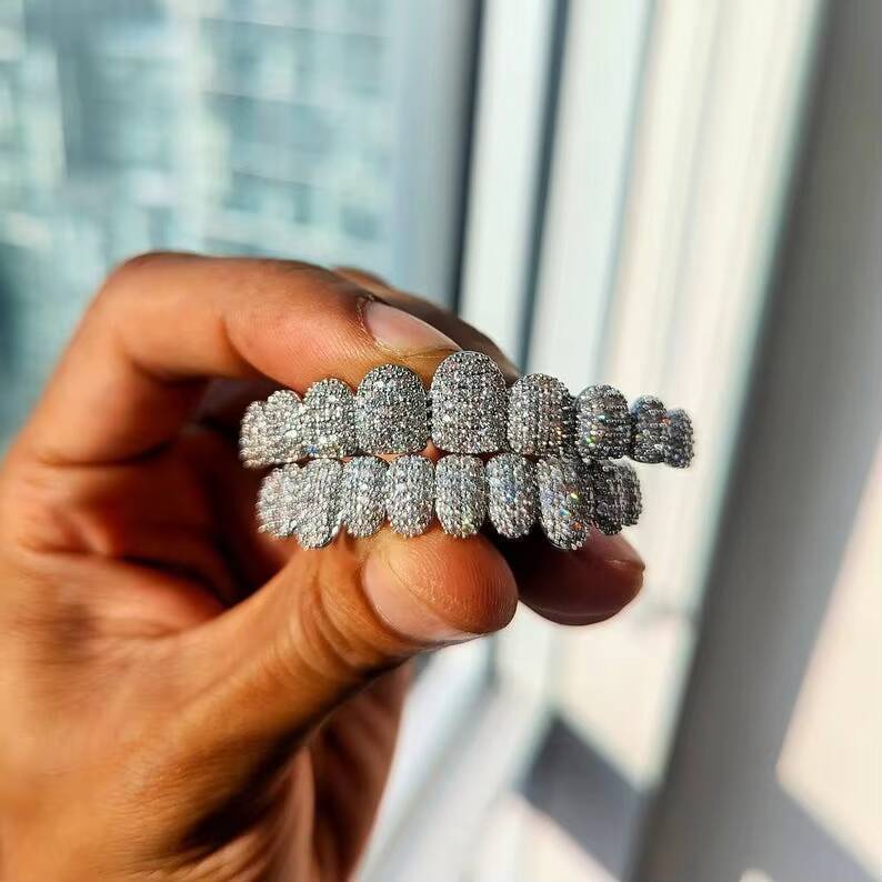 Custom 925 Silver Iced Out VVS Moissanite Grillz Teeth Can Diamond test Men Hiphop Jewelry rapper grillz iced out grillz