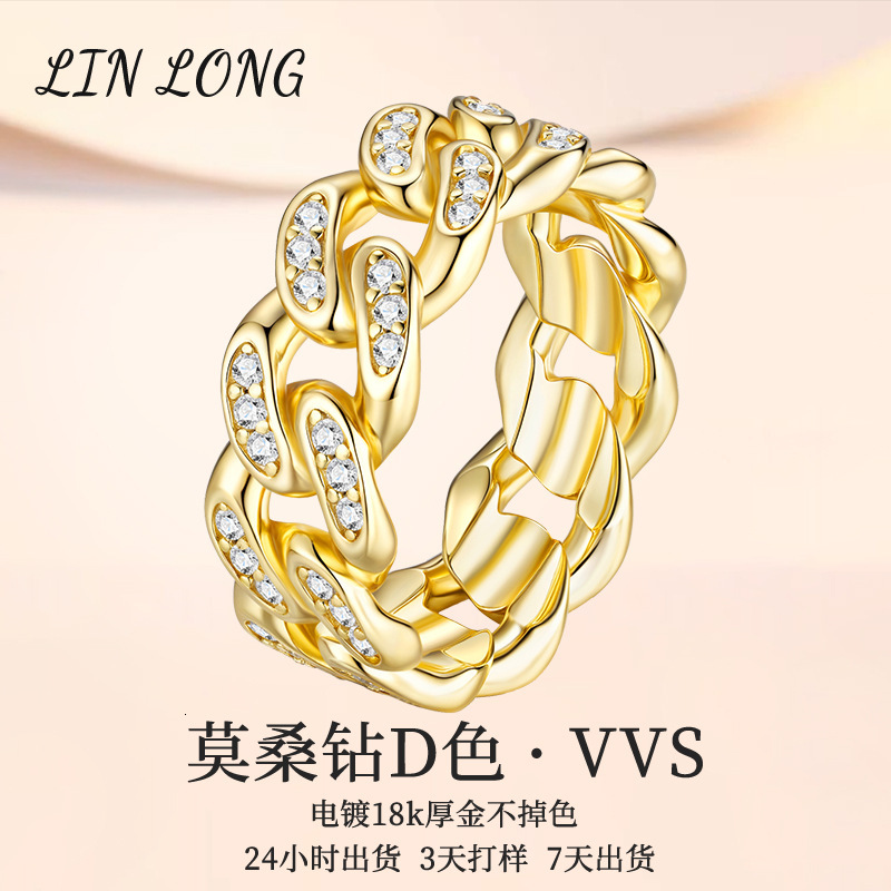 2025 New 925 Sterling Silver Luxury Moissanite Ring Hip Luxury Jewelry Hop European Designer Jewelry And American Fashion Cuban Ring Cross-border Ins 