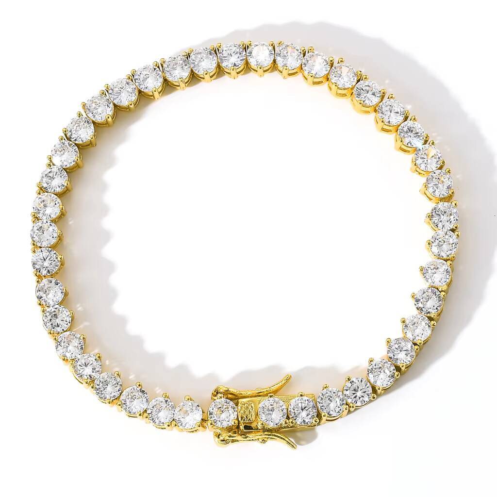 Hip Hop Real Gold Plated 4mm Zircon Tennis Chain Necklace Iced out Fashion Jewelry CZ Heart-shaped Made Brass for Christian Gift