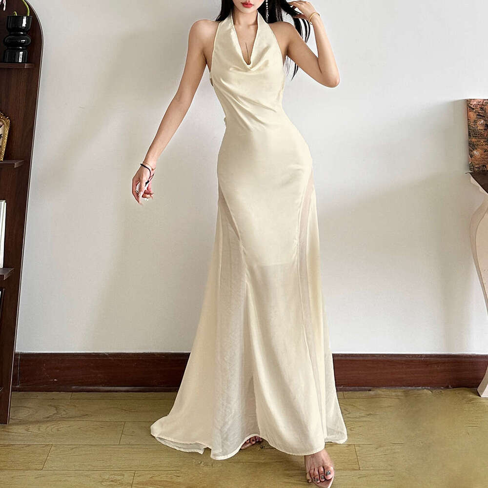 2025 Summer New Backless Design Sleeveless Vacation Pure Desire Elegant Long Dress Women's Fashion 21f