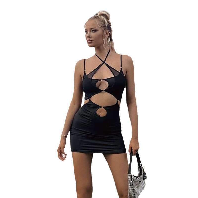2023 Summer New Women's Solid Color Slim High Waist Fashion Strap Sexy Backless Dress d3f