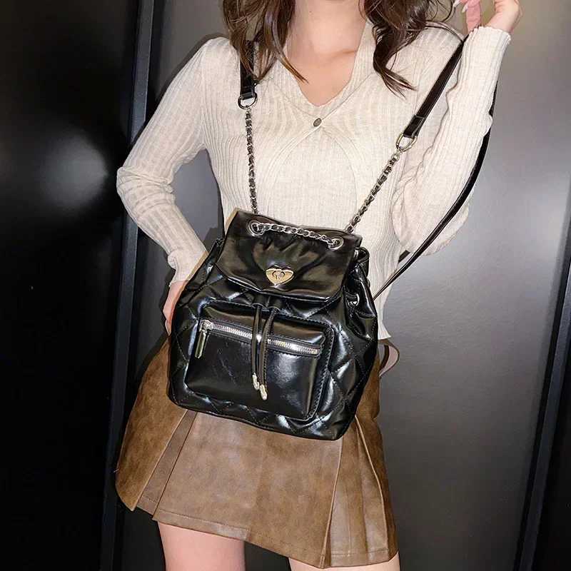 2025 Vintage College Style Mini Backpack with Chain Shoulder Strap Multi-functional Bag for Daily Commute Travel Shopping Use Y250724