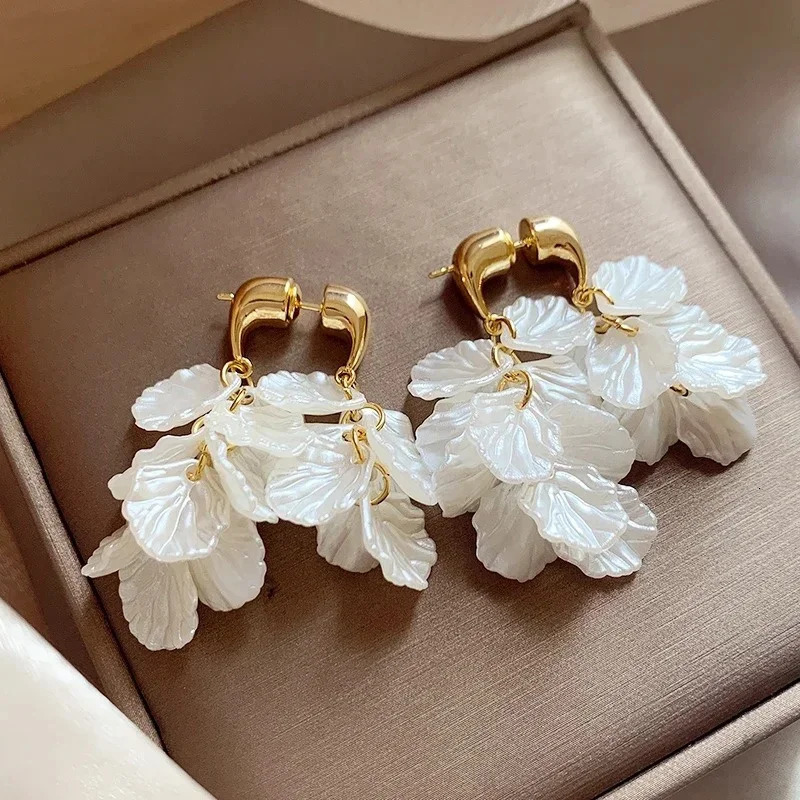 Korea n Fashion Jewelry Resin Shell Fringe Front and Back Earrings Elegant Women Beach Party Accessories 250715