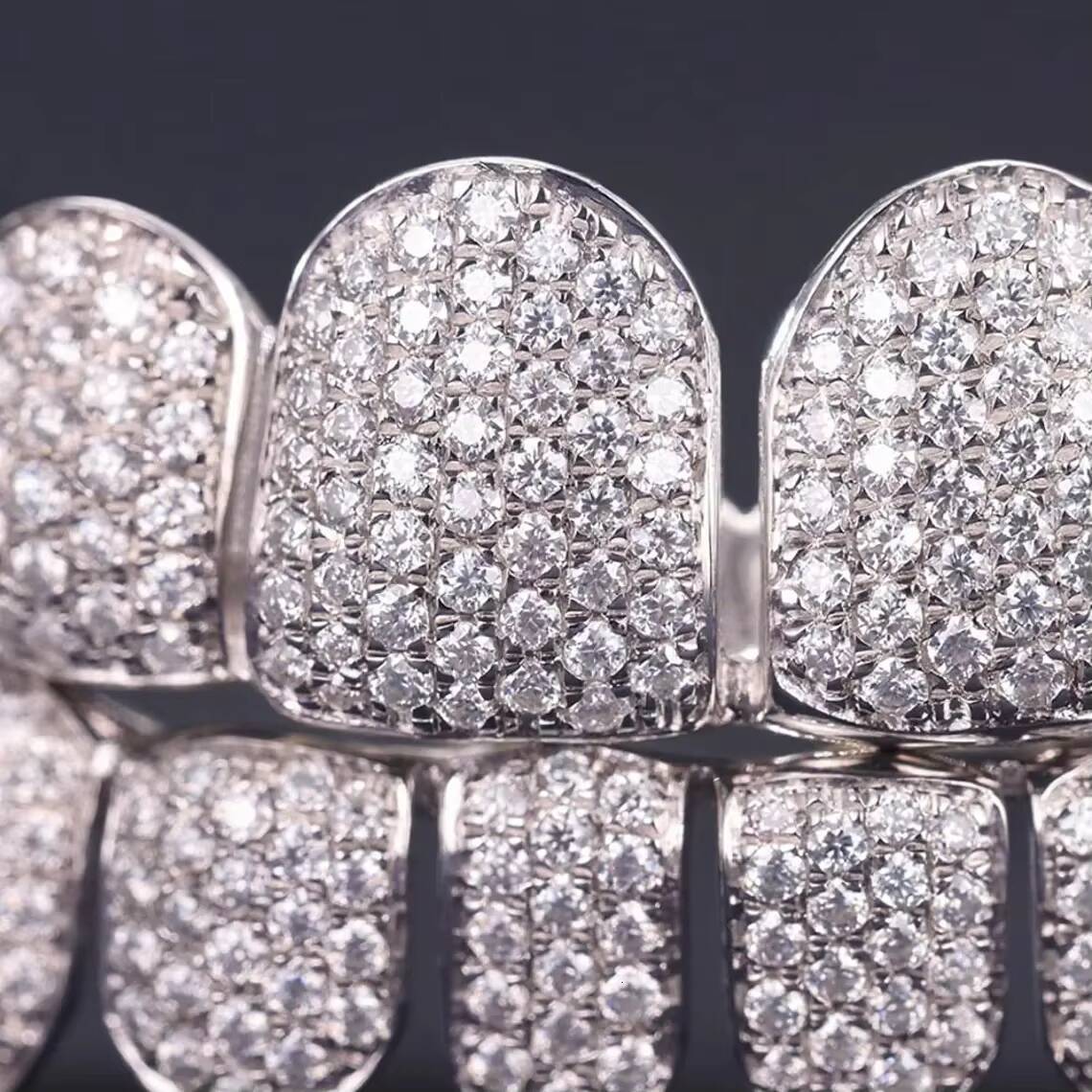 Custom Silver Grillz Full Set Iced Out Moissanite Teeth Caps - 925 Sterling Silver Personalized Hip Hop Grillz Jewelry