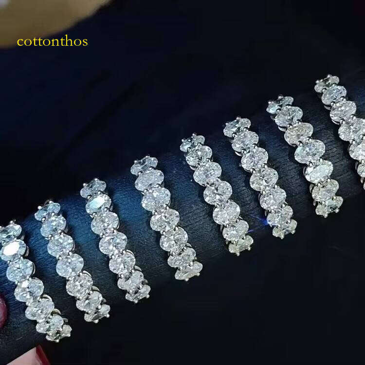 New Style 14k White Gold with Oval Shape D Color VVS Moissanite Dia Half Set Romantic for Wedding Ring