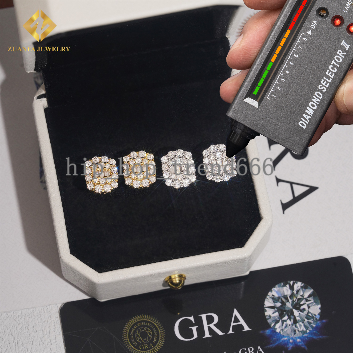 Ready to Ship 18K Gold Plated 925 Silver Ear Studs Iced Out Baguette Diamond Women Jewelry Hip Hop VVS Moissanite Stud Earrings