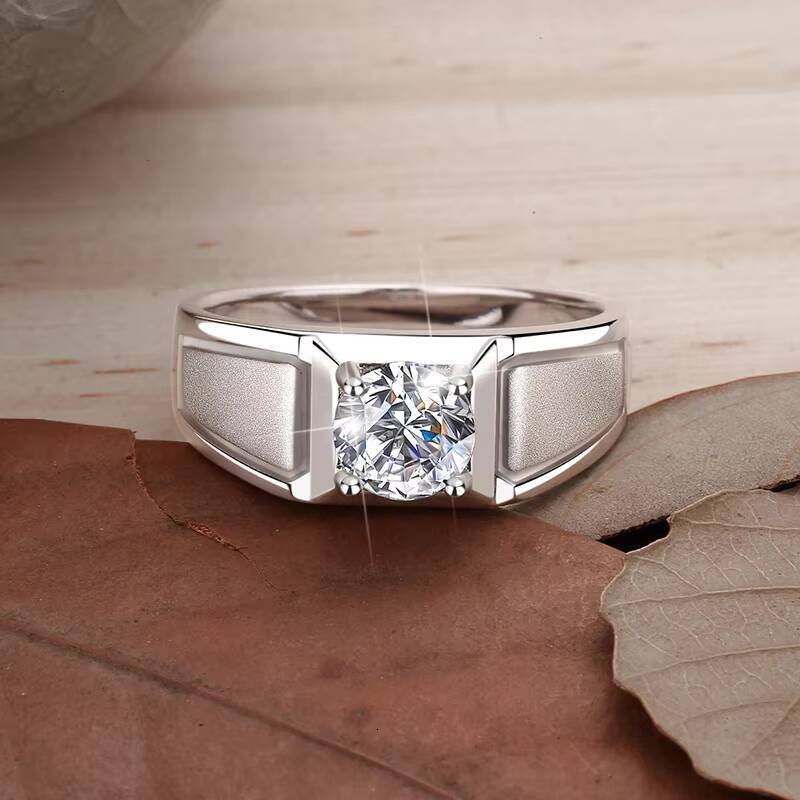 Colorful Moissanite s Diamond Ring Classic and Fashionable Matte Solid Texture S925 Sterling Silver Ring Trendy