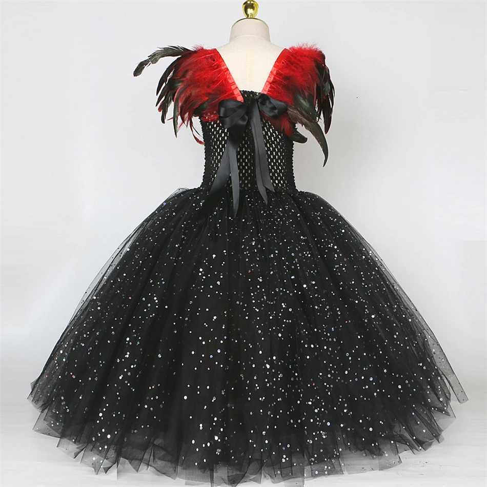 Halloween Cosplay Costume Children Girls Fantasy Witch Dress Maleficent Fluffy Sequin Tulle Feather Gown Fairy Disguise Sets Z250725