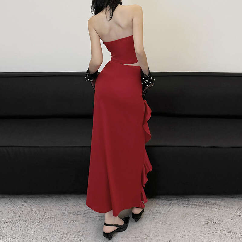 2024 Autumn New Women's Solid Color Slim Fashion High Waist Off-Shoulder Tube Dress 04f